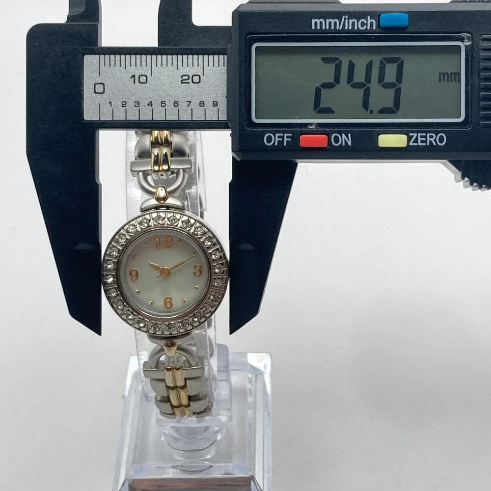 Valetta Women's Watch 25mm Matte Silver Gold Two Tone Crystals New Battery 6.5